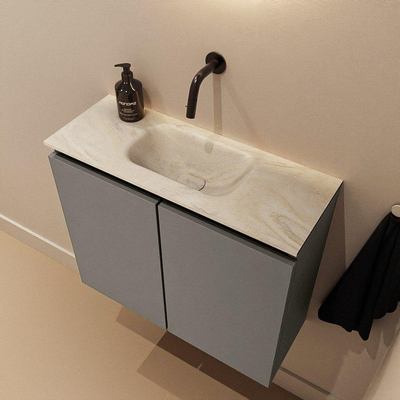 MONDIAZ TURE-DLUX meuble WC 60 cm Smoke. EDEN vasque Ostra position milieu. Sans trou de robinet.