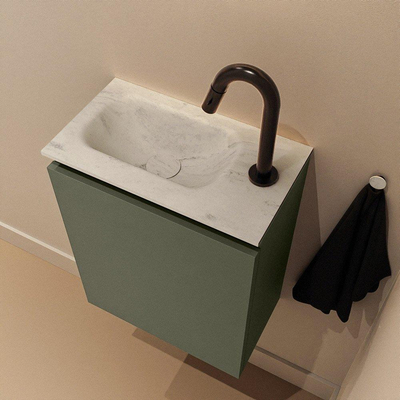 MONDIAZ TURE-DLUX Meuble de toilettes 40 cm Army. Lavabo EDEN Opalo position gauche. Avec 1 trou de robinet.