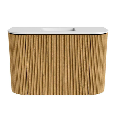 Mondiaz JOYA 63.2cm toiletmeubel - ronding links en rechts kleur Oak - Wastafel FAYE positie Midden Zonder kraangat kleur Talc.