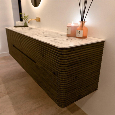 Mondiaz CIRO-DLUX Ensemble de meubles de salle de bains - 180x45x50cm - vasque en solid surface Glace - 1 lavabo à gauche - sans trous de robinet - 4 tiroirs - Shadow