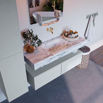Mondiaz ALAN-DLUX Ensemble de meuble - 120cm - meuble Clay mat - 2 tiroirs - Lavabo Cloud Glace suspendu - vasque Centre - 0 trous de robinet