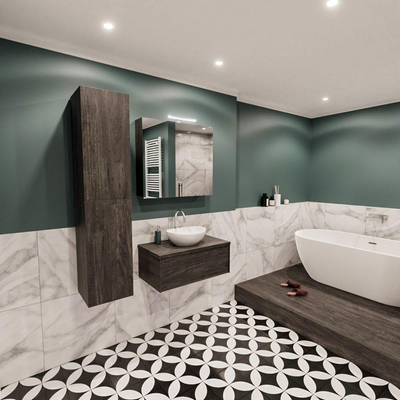 MONDIAZ LUSH Ensemble de meuble salle de bain - 80cm - 1 tiroir - lavabo BARCO - vasque centrale - 1 trou de robinet - marron foncé