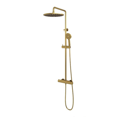 Brauer Gold Edition Regendoucheset opbouw - hoofddouche 30cm - glijstang - handdouche rond 3 standen - gladde knoppen - PVD - geborsteld goud