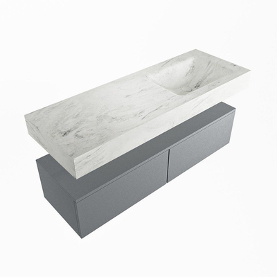 Mondiaz ALAN-DLUX Ensemble de meuble - 130cm - meuble Plata mat - 2 tiroirs - Lavabo Cloud Opalo suspendu - vasque Droite - 1 trou de robinet