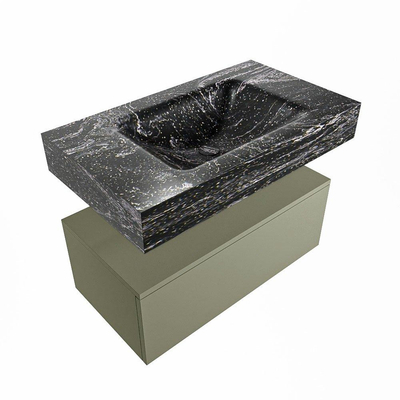 Mondiaz ALAN-DLUX Ensemble de meuble - 80cm - meuble Army mat - 1 tiroir - Lavabo Cloud Lava suspendu - vasque Centre - 0 trous de robinet