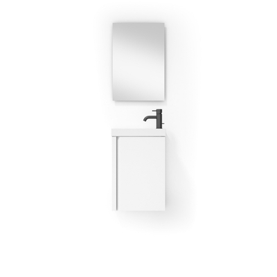 Saniclass Chaci Ensemble meuble de lavabo - 40x55cm - 1 porte - lavabo fontaine en marbre minéral - avec miroir rectangulaire - blanc mat