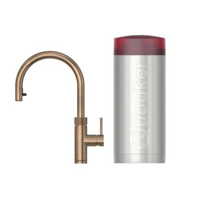 Quooker Flex Round kokendwaterkraan - draaibare & uittrekbare uitloop - Combi reservoir - Warm / kokend water - messing patina