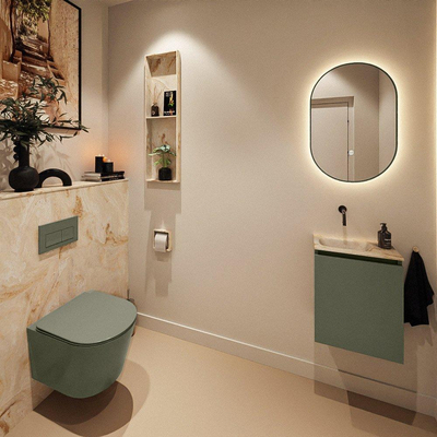 MONDIAZ TURE-DLUX 40cm toiletmeubel Army. EDEN wastafel Frappe positie links. Zonder kraangat.
