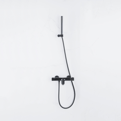 Fortifura Calvi Thermostatische badkraan - met staafhanddouche handdouchehouder en - metalen doucheslang - mat zwart