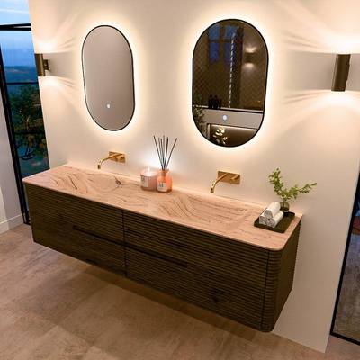 Mondiaz CIRO-DLUX Meuble de salle de bains - 190x45x50cm - Plan-vasque solid surface Arena - 2 bacs Double - sans trous de robinet - 4 tiroirs - Shadow