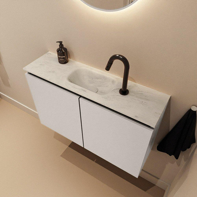 MONDIAZ TURE-DLUX Meuble de toilettes 80 cm Linen. Lavabo EDEN Opalo position milieu. Avec 1 trou de robinet.