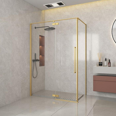 Aqua Vista Sava Cabine de douche - 90x90x200 cm - porte battante - avec kit de montage - Titane jaune brossé