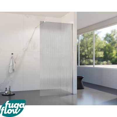 FugaFlow Eccelente Vetro douche à l'italienne salle de bain - 160x200cm - verre strié - bras mural - inox brossé