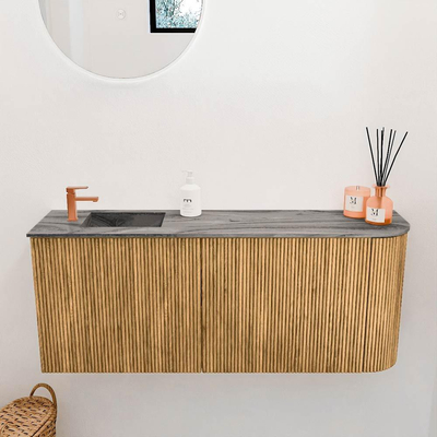 Mondiaz JOYA-DLUX Meuble de salle de bains 101.6cm - arrondi droit couleur Chêne - Vasque FAYE position Gauche 1 trou de robinet couleur Sombra.