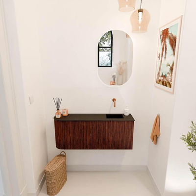 Mondiaz JOYA 101.6cm toiletmeubel - ronding links kleur Ruby - Wastafel FAYE positie Rechts Zonder kraangat kleur Urban.