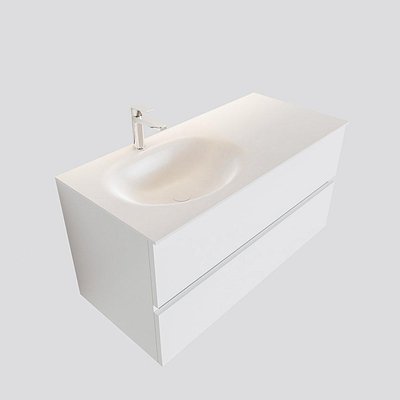 Mondiaz VICA Meuble Talc avec 2 tiroirs 100x50x45cm vasque lavabo Moon gauche 1 trou de robinet
