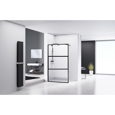 Van rijn products St04 mur fixe 108x200cm verre clair 8mm avec profilé aluminium cadre noir incluant une barre de stabilisation 120cm