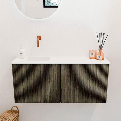 Mondiaz JOYA 90cm toiletmeubel - kleur Shadow - Wastafel FAYE positie Links Zonder kraangat kleur Talc.