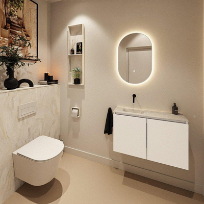 MONDIAZ TURE-DLUX meuble WC 80 cm Talc. EDEN vasque Ostra position gauche. Sans trou de robinet.