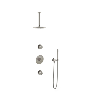 Hotbath Buddy IBS Ensemble de douche de tête - bras de plafond 30 cm - douche de tête ronde 20 cm - douchette à main stick - nickel brossé