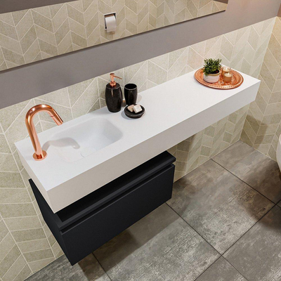 MONDIAZ ANDOR Toiletmeubel - 120x30x30cm - 1 kraangat - 1 lades - urban mat - wasbak links - Solid surface - Wit