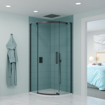 Crosswater Optix 10 Douchecabine 90x90cm - kwartrond - deur links - gecoat slate gunmetal (antraciet)