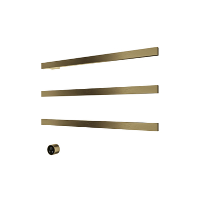Hotbath &MORE Handdoekradiator - 80x57cm - vierkant - 3 stangen - horizontaal - met schakelaar - PVD - geborsteld messing (goud)