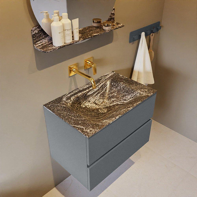 Mondiaz VICA-DLUX Ensemble de meuble de salle de bain - 70cm - meuble sous-vasque plata - 2 tiroirs - lavabo encastrée cloud milieu - sans trous de robinet - version haute de 60cm - lave