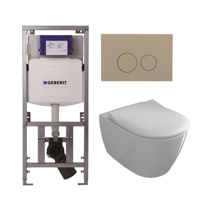 Villeroy & Boch Subway 2.0 Toiletset - Geberit inbouwreservoir - diepspoel - wandcloset - directflush - bedieningsplaat taupe - ronde knoppen - wit