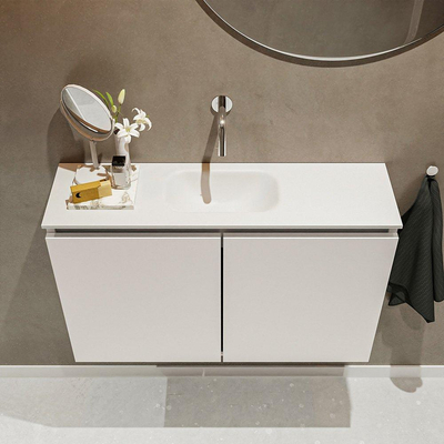 MONDIAZ TURE Toiletmeubel 80x23x50cm met 0 kraangaten 2 deuren linen mat Wastafel Eden midden Solid Surface Wit