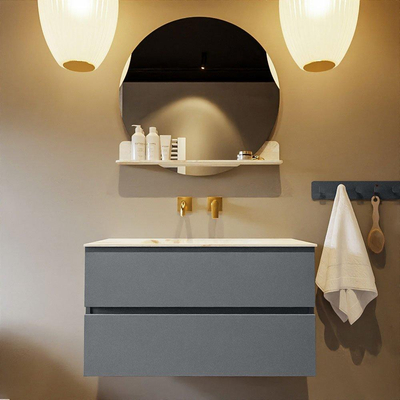 Mondiaz VICA-DLUX Ensemble de meuble de salle de bain - 90cm - meuble sous-vasque plata - 2 tiroirs - lavabo encastrée cloud milieu - sans trous de robinet - version haute de 60cm - frape