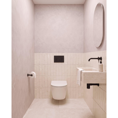 QeramiQ Dely Toiletset - inbouwreservoir Qeramiq Flush - 35mm zitting - metaal mat zwarte bedieningsplaat - rechthoekige knoppen - glans wit