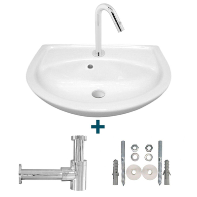 Nemo Start Star ensemble lavabo 45x33cm avec trop-plein incluant siphon et robinet d'eau froide porcelaine blanc