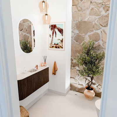 Mondiaz JOYA-DLUX 103.2cm toiletmeubel - ronding links en rechts kleur Walnut - Wastafel FAYE positie Midden 1 kraangat kleur Nata.