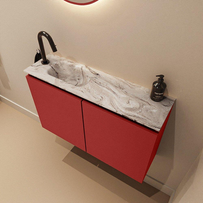 MONDIAZ TURE-DLUX Meuble de toilette 80cm Fire. EDEN lavabo Glace position à gauche. Avec 1 trou de robinet.