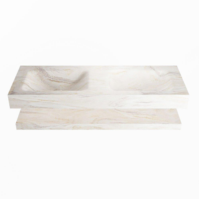 Mondiaz ALAN-DLUX Ensemble de meuble - 130cm - meuble Ostra mat - 0 tiroirs - Lavabo Cloud Ostra suspendu - vasque Gauche et droite - 0 trous de robinet