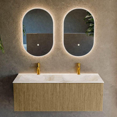 Mondiaz KURVE-DLUX Badkamermeubelset - 120x46x40cm - 1 lade - wastafel solid surface - dubbel - 2 kraangaten - Dusk