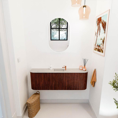 Mondiaz JOYA-DLUX 123.2cm toiletmeubel - ronding links en rechts kleur Ruby - Wastafel FAYE positie Midden 1 kraangat kleur Opalo.