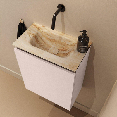 MONDIAZ TURE-DLUX Meuble de toilettes 40 cm Rosee. Lavabo EDEN Frappe position milieu. Sans trou de robinet.