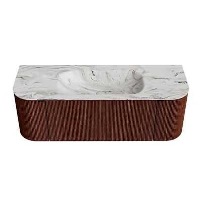 Mondiaz KURVE-DLUX Badkamermeubelset - 130x46x40cm - 1 lade - 2 deuren - wastafel solid surface - midden - 1 kraangat - Ruby