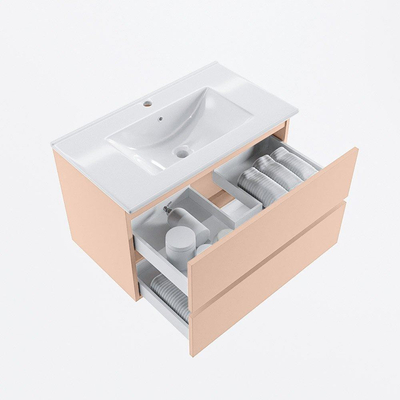 MONDIAZ VICA Ensemble meuble de salle de bains - 80cm - sous-meuble rosee - 2 tiroirs - lavabo denia central - 1 trou de robinet - version haute 60cm - blanc brillant