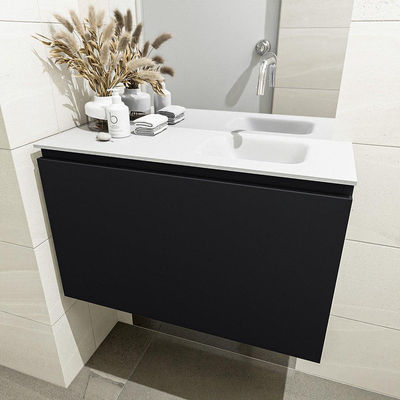 MONDIAZ OLAN Toiletmeubel 80x30x40cm met 0 kraangaten 1 lades urban mat Wastafel Lex rechts Solid Surface Wit