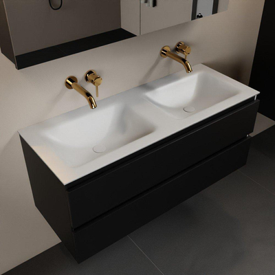 Mondiaz AIVY Ensemble de meuble - 120x45x50cm - 0 trous de robinet - 2 vasques Talc Solid surface - Gauche et droite - 2 tiroirs - avec armoire de toilette - MDF Urban