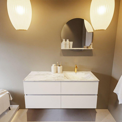 Mondiaz VICA-DLUX ensemble de meuble de salle de bain - 120cm - meuble sous lavabo talc - 4 tiroirs - lavabo encastré cloud droite - 1 trou de robinet - version haute de 60cm - glace