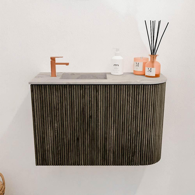Mondiaz JOYA-DLUX 61.6cm toiletmeubel - ronding rechts kleur Shadow - Wastafel FAYE positie Links 1 kraangat kleur Glace.