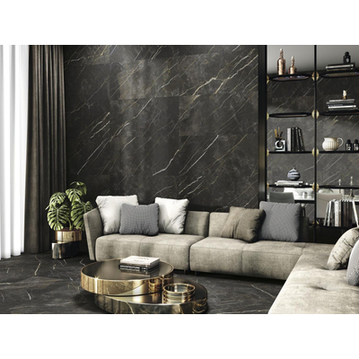 ÉCHANTILLON Terravito Carreau mural et de sol Cavino - 60x120cm - 9.3mm - Carré - rectifié - Aspect marbre - Noir brillant