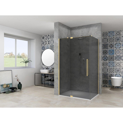 Van Rijn Products ST08 Paroi fixe - 100x200cm - verre fumé gris - épaisseur 8mm - profil mural - Laiton