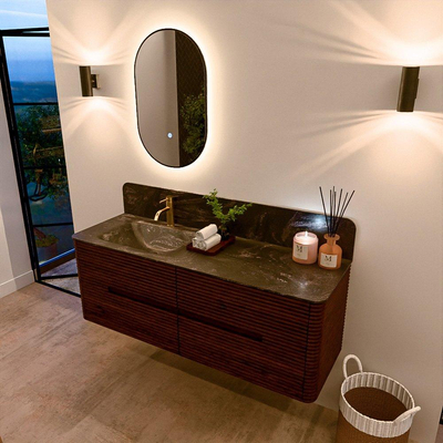 Mondiaz CIRO-DLUX Badkamermeubelset - 140x45x50cm - Solid surface wastafel Lava - 1 wasbak Links - 1 kraangat - 4 lades - Ruby