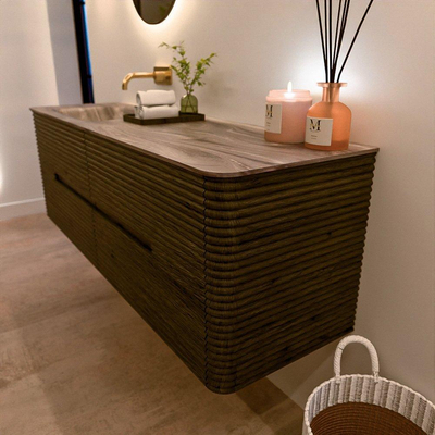 Mondiaz CIRO-DLUX Meuble de salle de bains - 150x45x50cm - Plan-vasque Solid surface Sombra - 1 vasque à gauche - sans trous de robinet - 4 tiroirs - Shadow