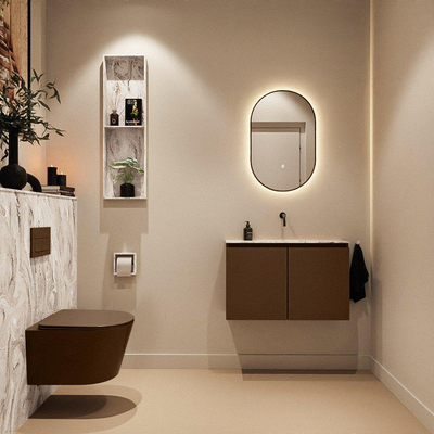 MONDIAZ TURE-DLUX Meuble toilette - 80cm - Rust - EDEN - vasque Glace - position centrale - sans trou de robinet